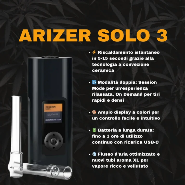 Vaporizzatore Arizer Solo 3 con display a colori acceso su sfondo neutro